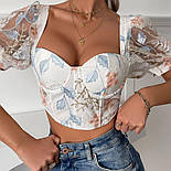 Жіночий топ бюстьє з вишивкою з короткими рукавами та шнурівкою на спині (р. 42-46) 68171162, фото 4