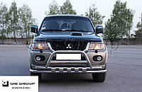 Защита переднего бампера (двойная нержавеющая труба - двойной ус) Mitsubishi Pajero Sport (96-08)