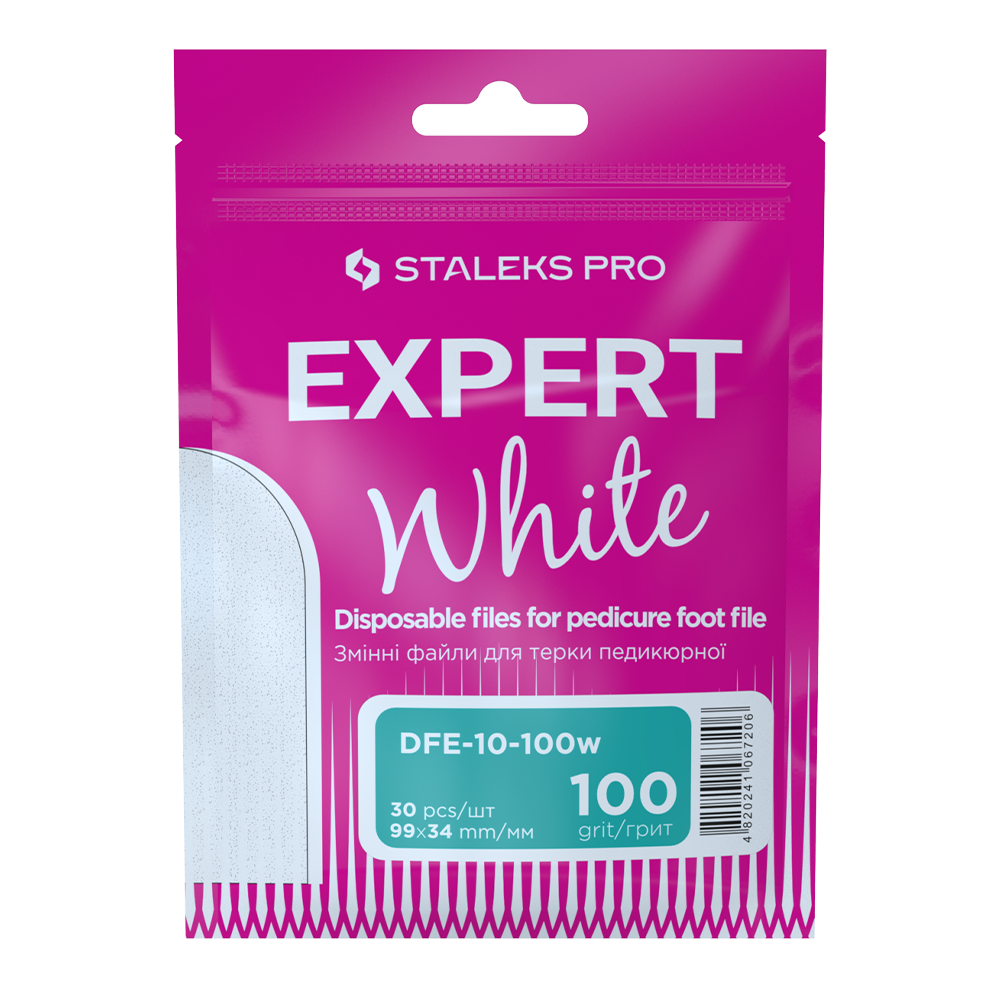 Змінні файли білі для педикюрної терки 100 грит STALEKS PRO EXPERT 10 30 шт DFE-10-100w