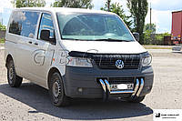 Защита переднего бампера (двойная нержавеющая труба - двойной ус) Volkswagen T5 (03-09)