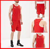 Боксерская форма красная Adidas одежда костюм для бокса соревнований Base Punch New шорты + майка