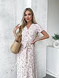 Кремова літня сукня максі на запах із софту з квітковим принтом, фото 3