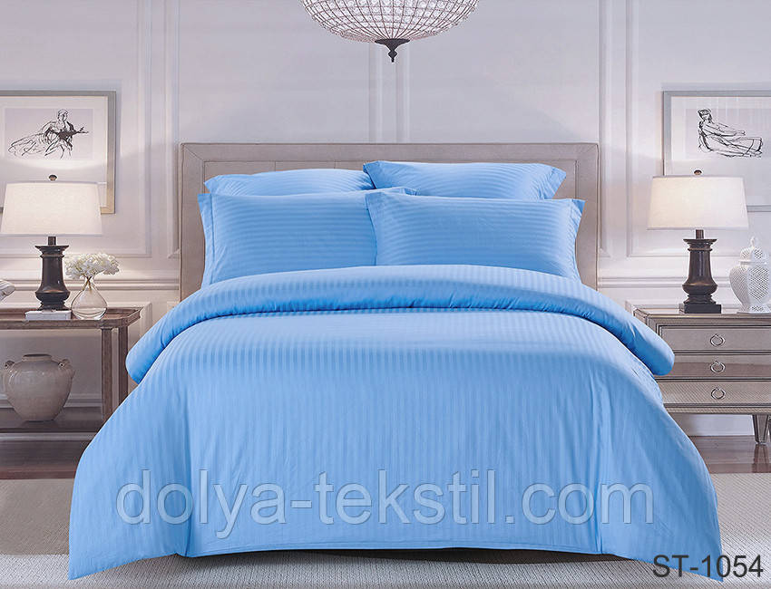 Євро комплект постільної білизни страйп-сатин  Luxury  ST-1054, фото 1