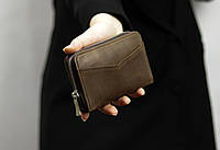 Женский мини кошелек из натуральной кожи для денег и карт/ маленький коричневый кошелек на молнии