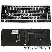 Клавиатура для ноутбука HP (EliteBook: 840 G3) rus, silver frame, подсветка клавиш, с джойстиком (ОРИГИНАЛ)