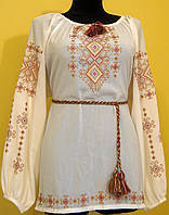 Вишиванка жіноча "Талісман" на кремовому шифоні кольорова нитка, блуза, машинна вишивка