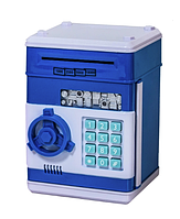 Электронная копилка Сейф банкомат, с кодовым замком и купюроприемником "класическая" синяя