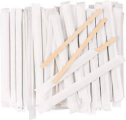 Мішалка дерев'яна в індивідуальній упаковці Біла 14 см (500 шт.)