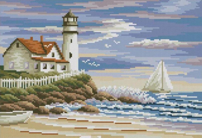 Картина стразами Dream Art Маяк (29 х 40 см) (DA-31724) 29 х 40 см (Без підрамника), фото 1