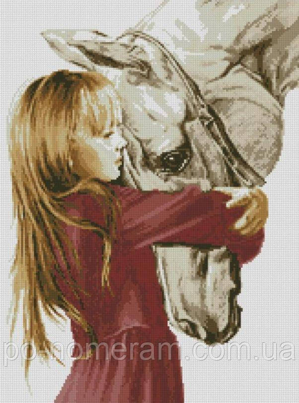 Картина стразами Dream Art Дівчинка та кінь (41 х 55 см) (DA-31547) 41 х 55 см (Без підрамника)