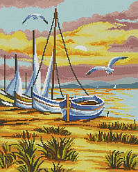 Картина стразами Dream Art Човни на березі (39 х 49 см) (DA-31755) 39 х 49 см (Без підрамника)