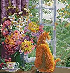 Картина стразами Dream Art Рудий спостерігач (кіт) (45 х 47 см) (DA-31635) 45 х 47 см (Без підрамника)