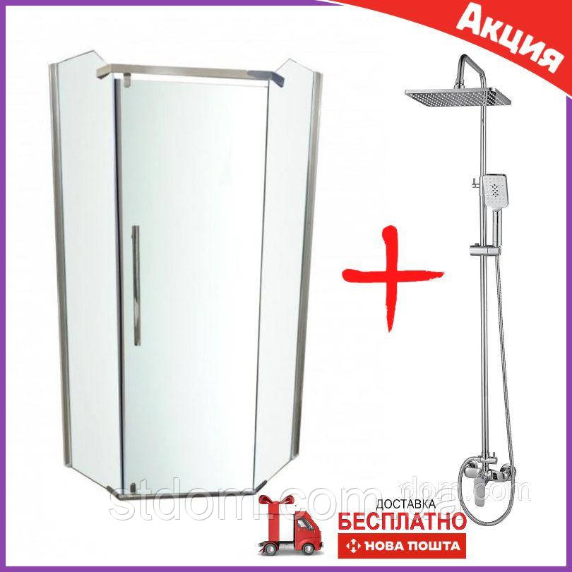П'ятикутна душова кабіна Artex DM-88-09 Chrome 90x90 см скло 8 мм + Душова система Modus