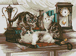 Картина стразами Dream Art Кошенята у бібліотеці. (41 х 55 см) (DA-31628) 41 х 55 см (Без підрамника)
