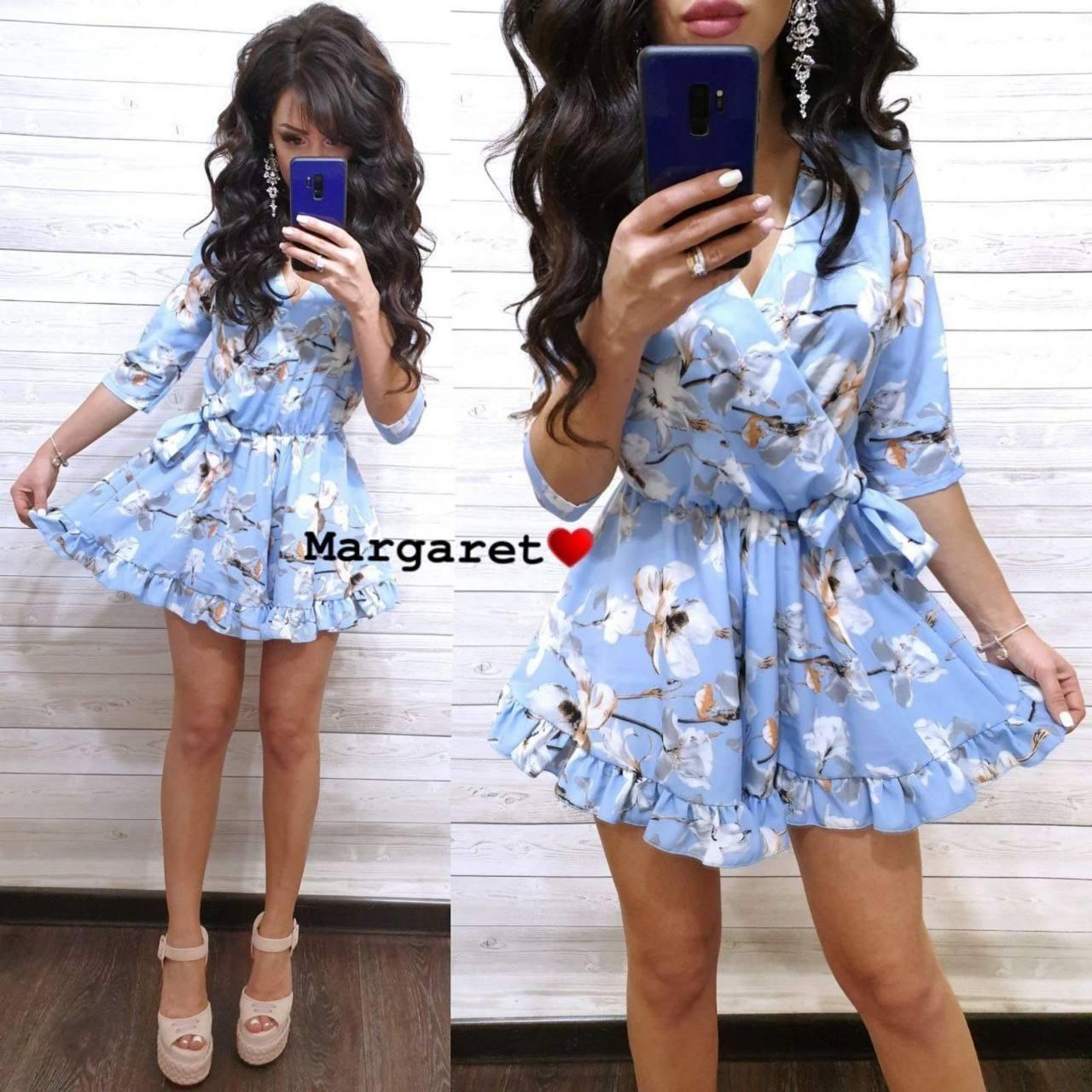 Комбінезон ромпер Бриз жіночий ніжний літній на запах з рюшами в квітковий принт Dmk2563