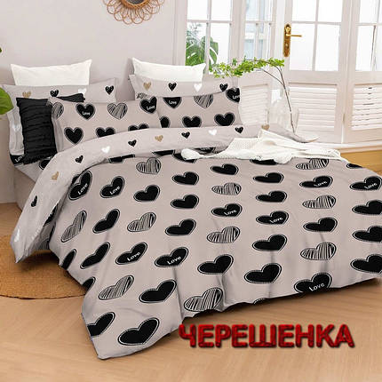 Тканина для постільної білизни Бязь "Gold" Lux GL1932 (A+B) - (50м+50м) серця на бежевому з компаньйоном, фото 1