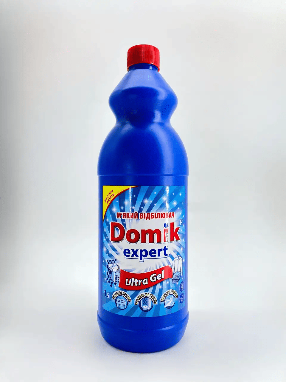Гель відбілювач м'який Ultra Gel Domik Expert 1000 мл засіб для виведення плям для білих речей побутовий відбілювач