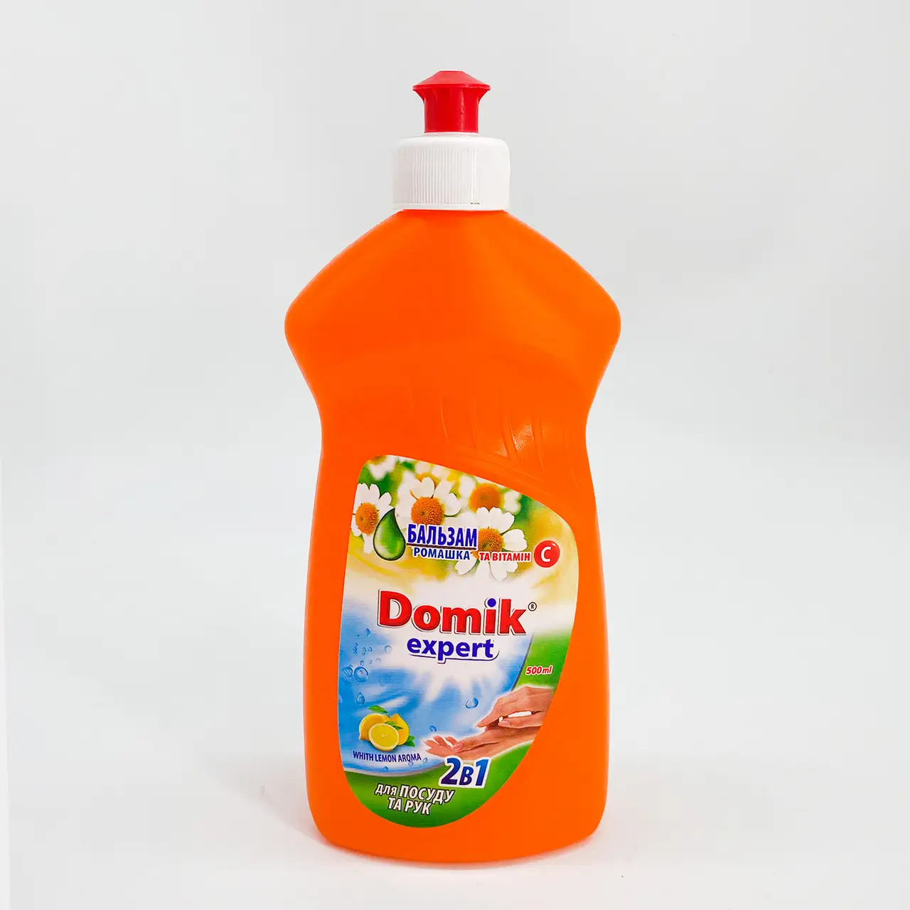 Бальзам для миття посуду Domik Expert 2в1 лимон із захистом рук 500мл засіб для чищення посуду миючий засіб