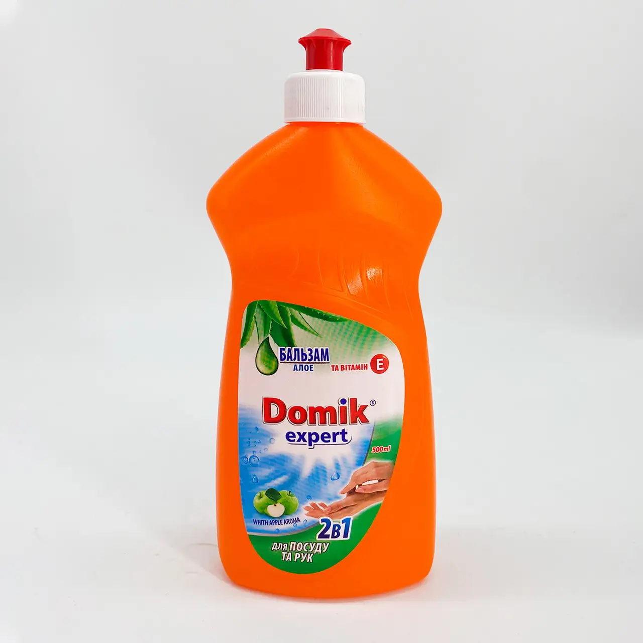 Бальзам для миття посуду Domik Expert 2в1 Яблуко Алое із захистом рук 500 мл засоби для миття посуду