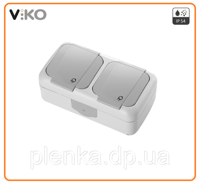 Розетка подвійна із заземленням і кришкою IP54 Viko Palmiye Сірий 90555588