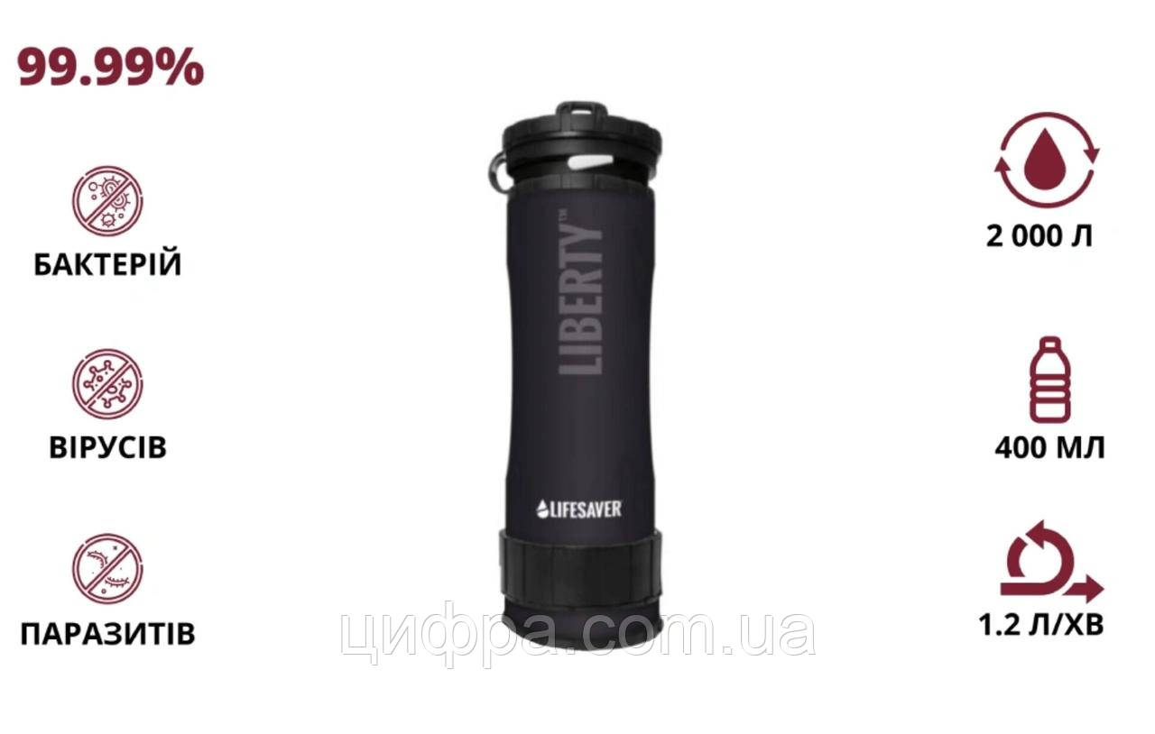 Портативна пляшка для очищення води LifeSaver Liberty Black