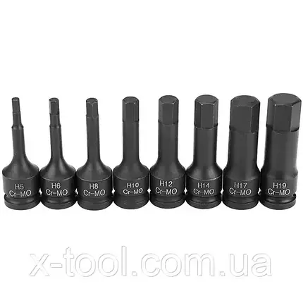 Набір ударних біт впресованих в головку (H5-H19) 1/2" CrMo 8 шт. Vorfal VF08062, фото 3