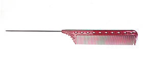 Гребінець професійний для перукаря Proline 102 шпикуль з металевим хвостом, червоний