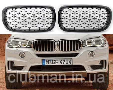 Решітка ноздрі BMW (БМВ) 5 Series F15 F16 (2013-2018) Унікальна Чорний Глянець + хром (51712334708), фото 1