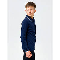 Футболка-поло с длинным рукавом на мальчика Smil синяя 128