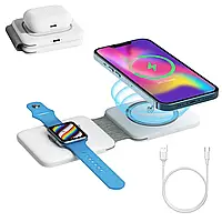 Безпроводная складная магнитная зарядка 3 в 1 для Iphone airpods Apple Watch белая