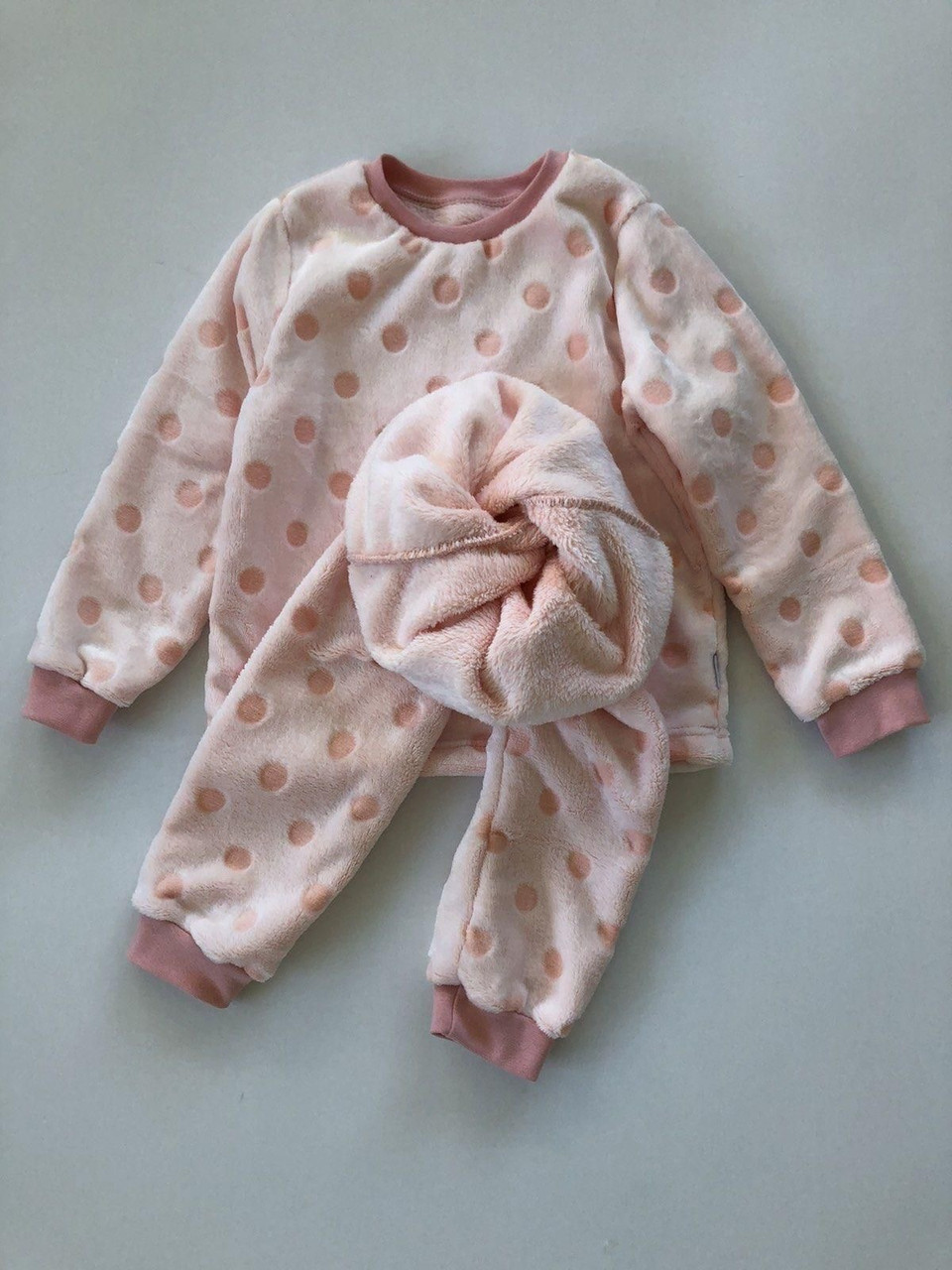 Плюшева піжама рожева в горошок дитяча