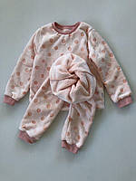 Плюшевая пижама розовая в горошек детская 116