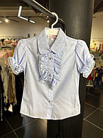 Блуза школьная для девочки Malenа голубая, короткий рукав 116 см