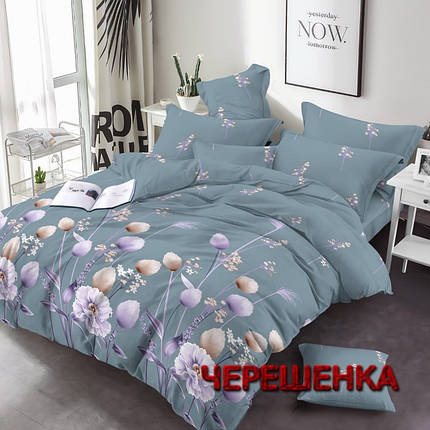 Тканина для постільної білизни Бязь "Gold" Lux GL3537blue (50м) квіти на приглушено синьому, фото 1