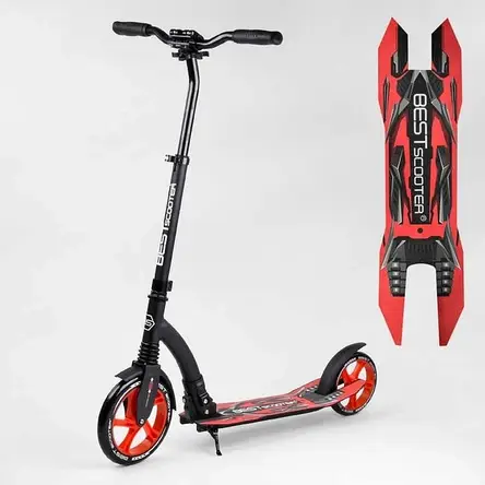 Самокат Best Scooter 40860 (складний, амортизатор, підніжка, PU колеса, на підшипниках ABEC 7), фото 1