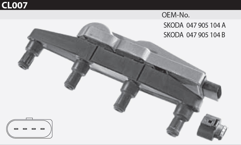Котушка запалювання Tesla CL 007 для SEAT Arosa (6H), SKODA Fabia (6Y2)/Combi (6Y5)/Praktik/Sedan (6Y3), Octavia (1U2), VOLKSWAGEN
