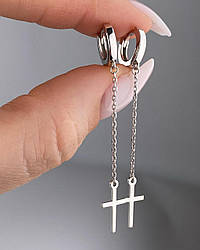 Срібні сережки-підвіски (конго) родовані з фіанітами с хрестиками (6,2 см) РН-071