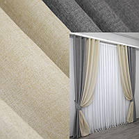 Комбинированные шторы из ткани лен. Цвет серый с бежевым. Код 014дк (108-114)