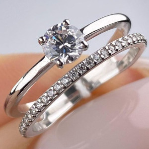 Срібне кільце родоване подвійне з фіанітами РН-205, фото 1