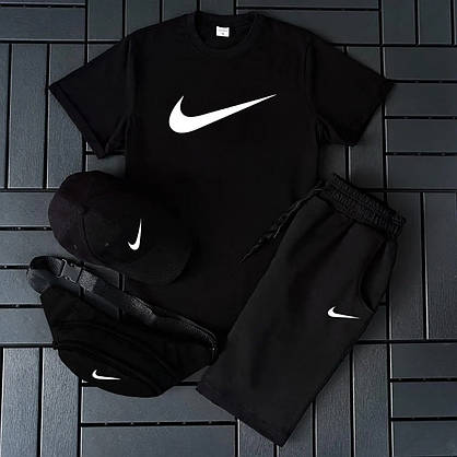 Спортивний костюм чоловічий чорно-білий модний, чоловічі костюми NIKE шорти та футболка на кожен день, фото 5
