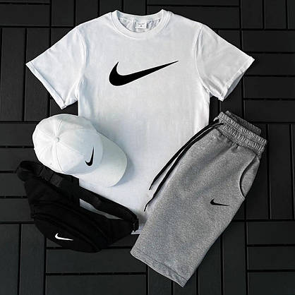 Спортивний костюм чоловічий чорно-білий модний, чоловічі костюми NIKE шорти та футболка на кожен день, фото 3