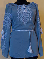 Вишиванка жіноча "Талісман" на сірому шифоні, блуза, машинна вишивка