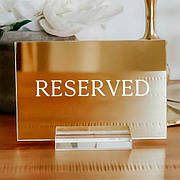 Табличка РЕЗЕРВ \ RESERVED  ACRY на акриловій підставці А6 150х105 мм Золотий дзеркальний