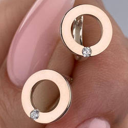 Срібні сережки-кільця (конго) з золотими накладками з фіанітами (1,1 см) РН-209