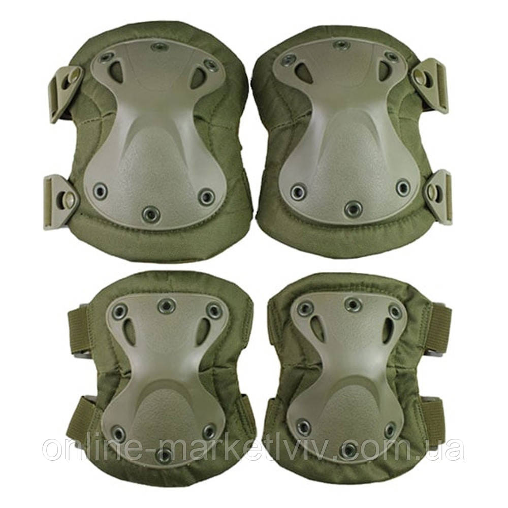 Набір тактичного захисту налокітники та наколінники Eagle KN-04 Olive / Комплект регульованого захисту