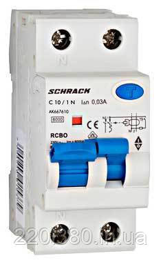 Диф. автомат. вимикач 6кА/30мА 1P+N, 25A х-ка C Тип A Schrack