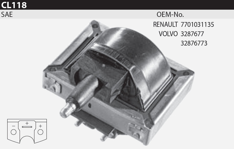 Котушка запалювання Tesla CL 118 для RENAULT, "9", "11", 1.4, 1.7, "18" 2.2, "19 I" 1.4, 1.7, 1.8, "19 II" 1.2, 1.4, 1.7, 1.8,