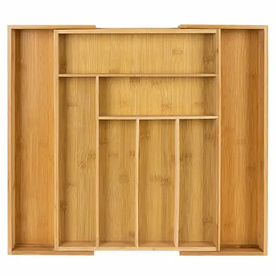 Розсувний лоток-органайзер для столових приладів із бамбука