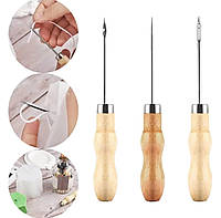 Шило швейне Peri Набір 3шт (звичайне, з гачком, з вушком) 130мм дерев'яна ручка (6570)