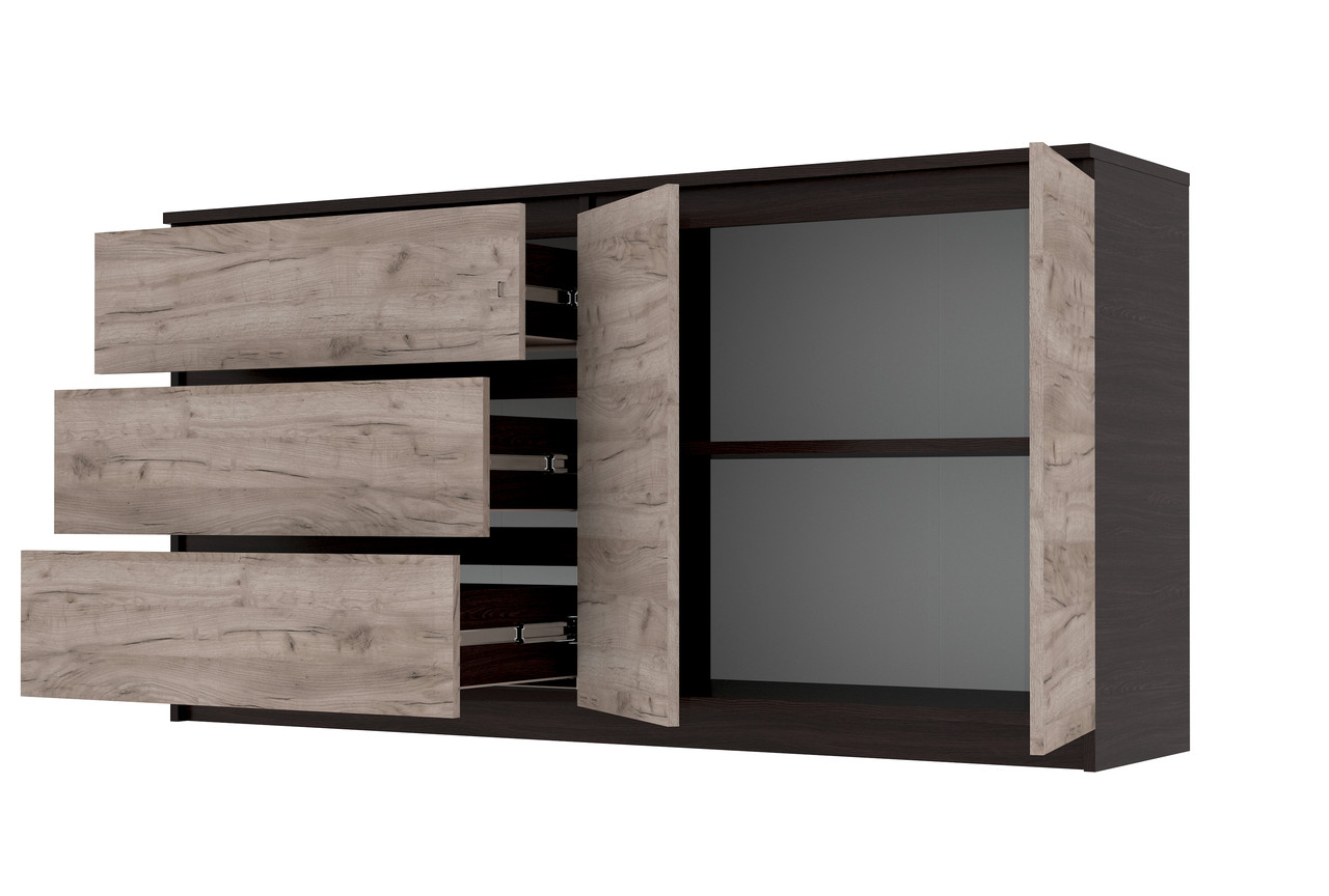 Комод 1580 Брайт з 3 ящиками телескопи Венге + Дуб крафт сірий 158х37,6х73 Майстер Форм